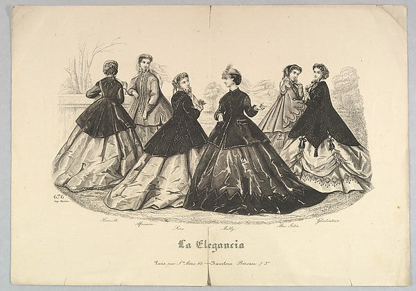 Six Women Outdoors No. 676 from La Elegancia 1865–66-Hélöise, Poster Print Wall Art