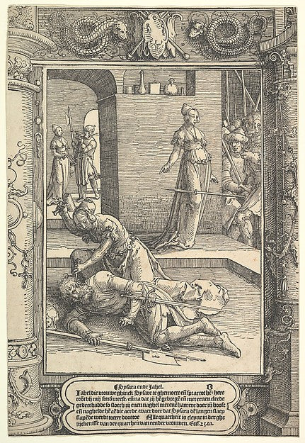 Jael Killing Sisera ornamental frame c1517-Lucas van Leyden, Poster Print Wall Art