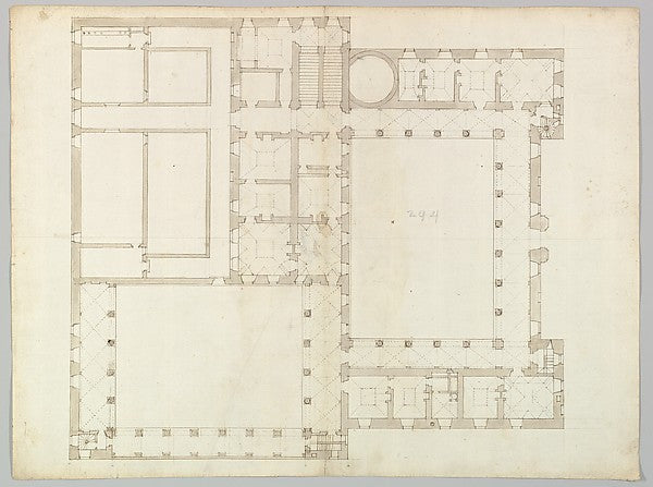 Unidentified building plan blank early to mid-16th cent-, Poster Print Wall Art
