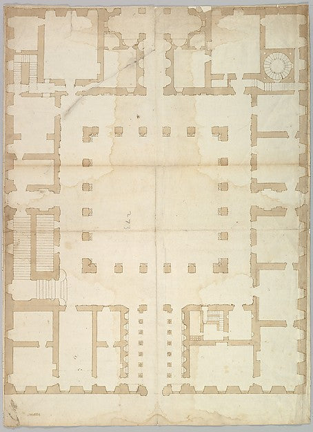 Palazzo Farnese plan ground floor blank early to mid-16th, Poster Print Wall Art