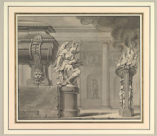 Classical Scene with a Tomb and Flaming Brazier c1700–1710-Gil,16x12"(A3) Poster