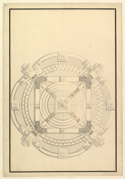 Ground Plan for a Catafalque for an electress of Bavaria 1696–, Poster Print Wall Art