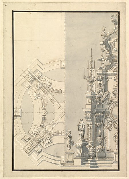 Half Ground Plan and Half Elevation for a Catafalque for Duke, Poster Print Wall Art