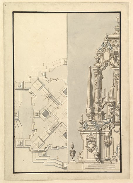 Half Ground Plan and Half Elevation of a Catafalque for Cosimo, Poster Print Wall Art
