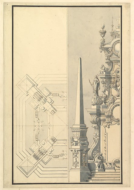 Half elevation and half ground plan for a catafalque for Margh, Poster Print Wall Art