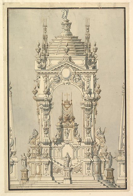 Elevation of a Catafalque with royal Crown and Order of the Go, Poster Print Wall Art