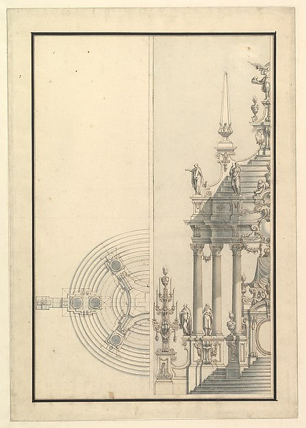 Half Elevation and Half Ground Plan for a Catafalque - Columns, Poster Print Wall Art