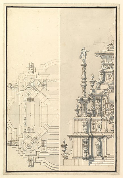 Half Elevation and Half Plan for a Catafalque for Maximilian , Poster Print Wall Art