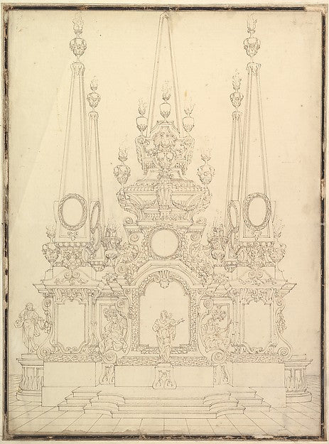 Elevation of a Catafalque - Four Large Obelisks at the Corners, Poster Print Wall Art