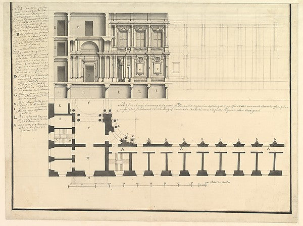 Half Longitudinal Section and Half Plan c1750-Workshop of Gius, Poster Print Wall Art