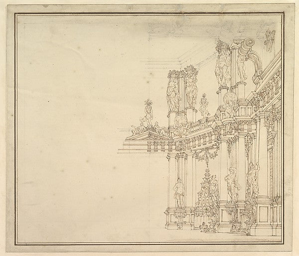 Design for a Stage Set - Palace Hall with Columns and Statues., Poster Print Wall Art