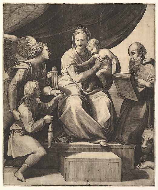 The Virgin of the Fish c1515–27-School of Marcantonio Raimondi, Poster Print