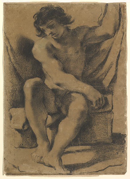 Seated Nude Young Man in Nearly Frontal View c1618-Guercino , Poster Print Wall Art