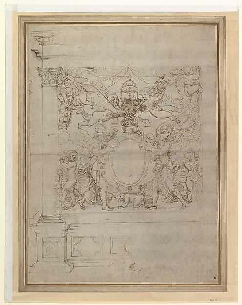 A Tabernacle Containing a Papal Escutcheon Supported by Angels,16x12"(A3) Poster