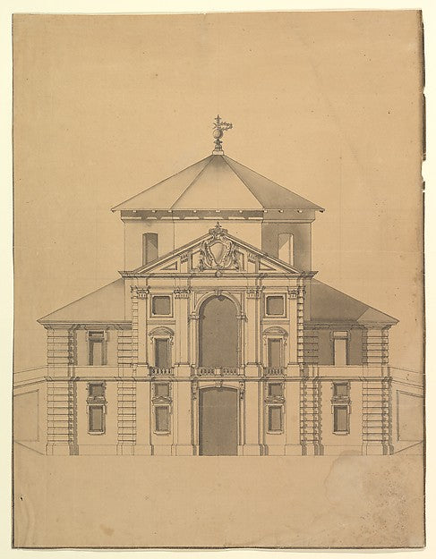 Elevation for a Building with an Octogonal Cupola and two stoy, Poster Print Wall Art
