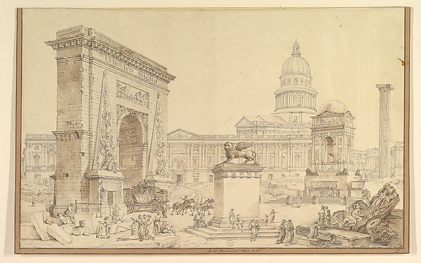 Monuments of Paris 18th cent-circle of Hubert Robert,16x12"(A3) Poster