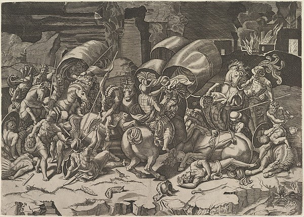 Battle with a Cutlass c1515–27-Marco Dente,After Giulio Roman, Poster Print Wall Art