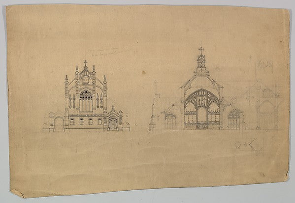 Elevation and section of a church in gothic style late 19th–ea, Poster Print Wall Art