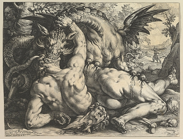The Dragon Devouring the Companions of Cadmus 1588-Hendrick Go, Poster Print Wall Art