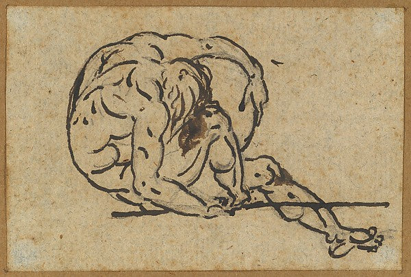 Study of a Male Nude in Despair Trying to Hide Himself mid-18,16x12"(A3)Poster