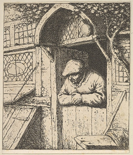 Peasant Leaning on Door 1610–85-Adriaen van Ostade , Poster Print