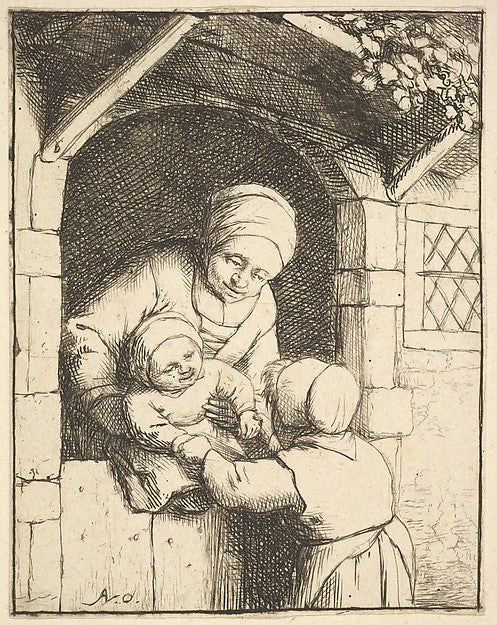 Little Girl Playing with a Baby in its Mother's Arms 1610–85-A, Poster Print