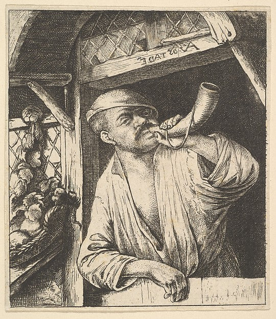 Baker Blowing Horn 1610–85-After Adriaen van Ostade ,16x12"(A3)Poster