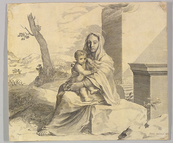 Virgin and Child Seated on a Rock 1659-Claude Mellan ,16x12"(A3)Poster