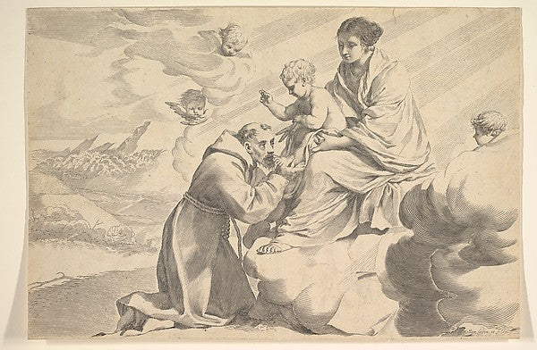 St. Francis of Assisi Adoring the Christ Child on the Virgin's, Poster Print