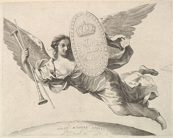 Fame Bearing a Shield with the Initial of Louis XIV -Claude Me, Poster Print