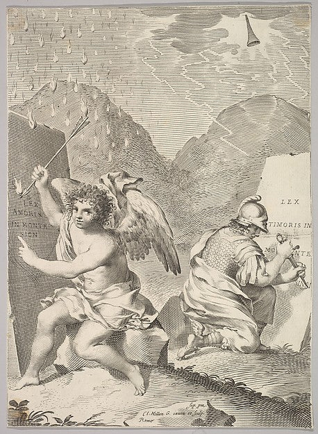 An Angel and a Soldier Inscribe Stone Slabs-Claude Mellan ,16x12"(A3)Poster