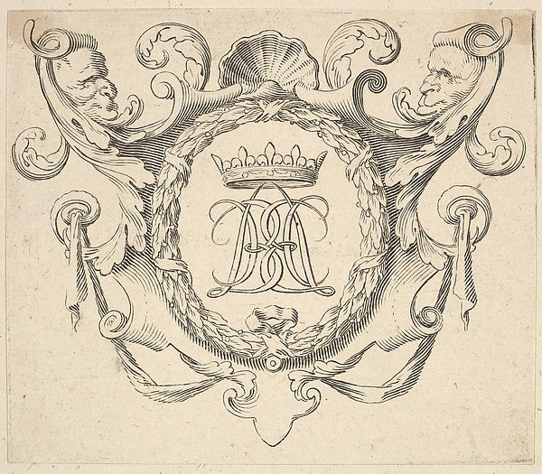 Monogram Crowned-Claude Mellan , Poster Print Wall Art