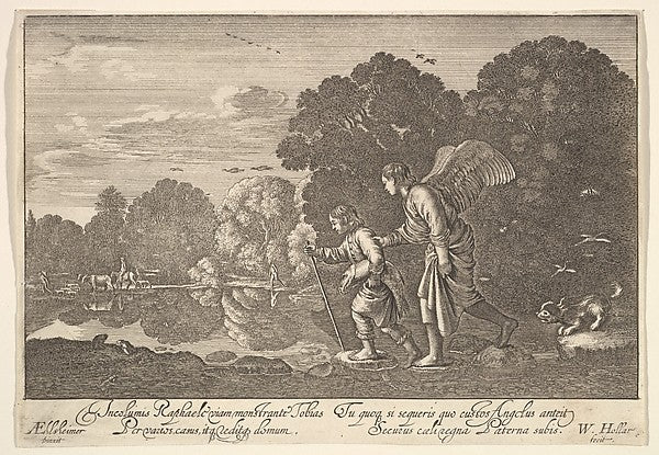 Tobias and the angel 1644–52-After Hendrick Goudt,After Adam, Poster Print Wall Art