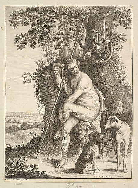 Seated figure of Diana the huntress 1644–52-After Pieter van A, Poster Print Wall Art
