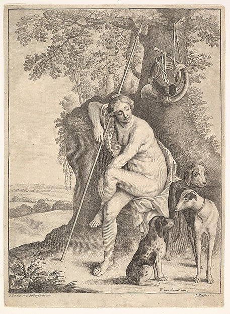 Seated figure of Diana the huntress 1625–77-After Pieter van A, Poster Print Wall Art