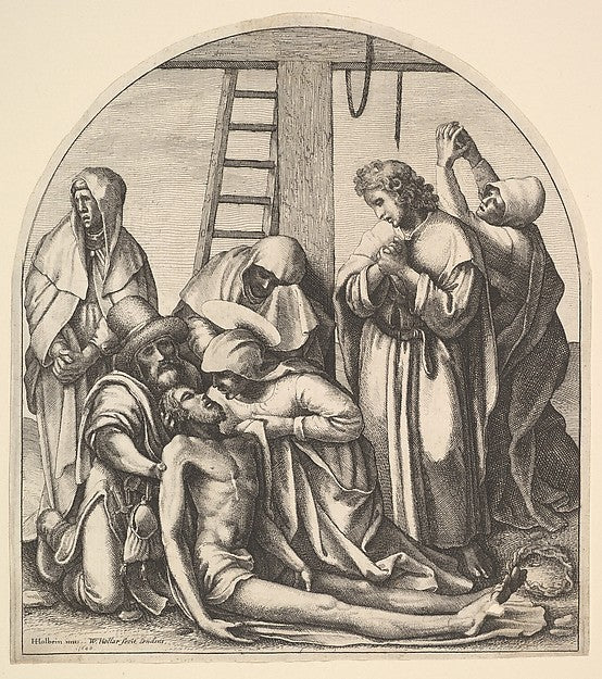 Descent from the cross after Holbein 1640-Wenceslaus Hollar,, Poster Print Wall Art