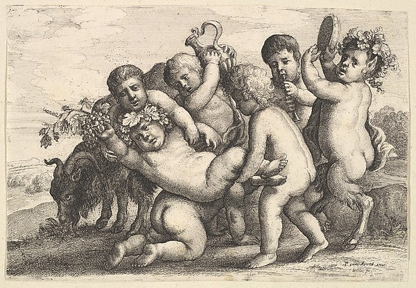 Five boys two satyrs and a goat 17th cent-Wenceslaus Hollar, Poster Print Wall Art