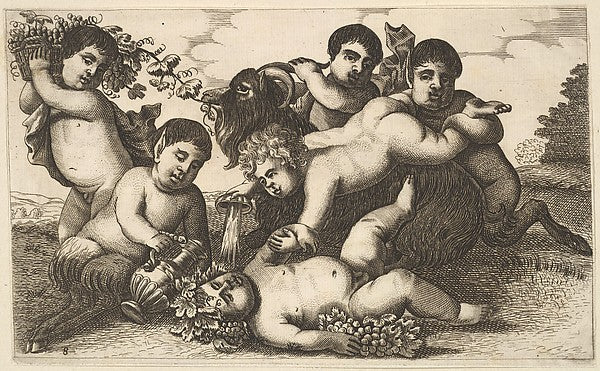 Four boys two satyrs and a goat 17th cent-Wenceslaus Hollar, Poster Print Wall Art