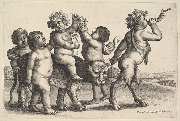 Four boys a young satyr and a leopard 1647-Wenceslaus Hollar, Poster Print Wall Art