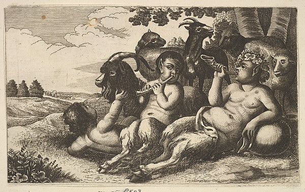 Two young satyrs and a boy 1647-Wenceslaus Hollar, Poster Print Wall Art
