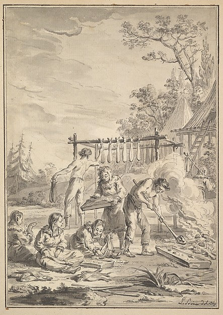 Kamchatkans Preparing Fish to be Dried 1769-Jean-Baptiste Le P, Poster Print Wall Art