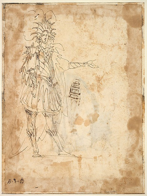 Baccio del Bianco :Costume Design with a Large Headdress and-16x12"(A3) Poster