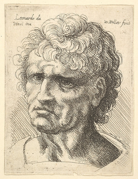 Head of a man with serious expression 1625–77-After Leonardo d, Poster Print Wall Art