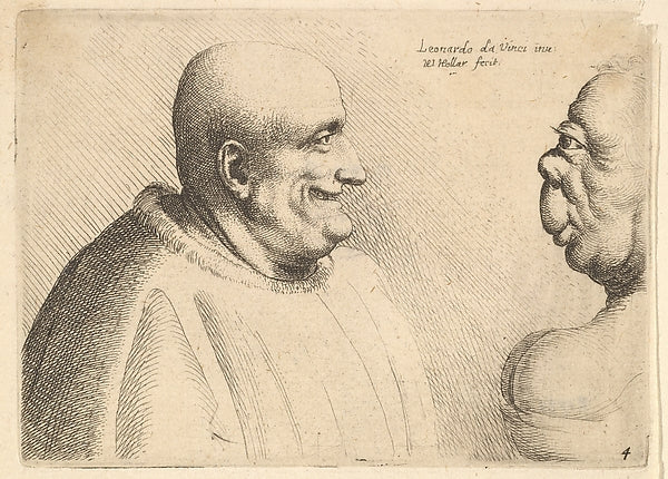 A large man with a bald head facing a grotesque female 1625–77,16x12"(A3)Poster