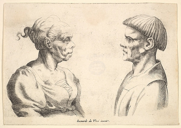 Two heads 1625–77-Wenceslaus Hollar,After Leonardo da Vinci,16x12"(A3)Poster