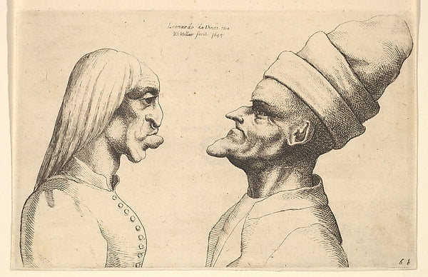 Two deformed heads facing each other 1645-After Leonardo da Vi, Poster Print Wall Art