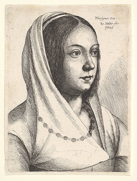 Young woman with a scarf on her head after Bonsignori 1645-Af, Poster Print Wall Art