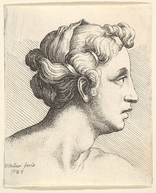 Woman with a bound tress of hair in profile to right 1645-Wenc, Poster Print Wall Art