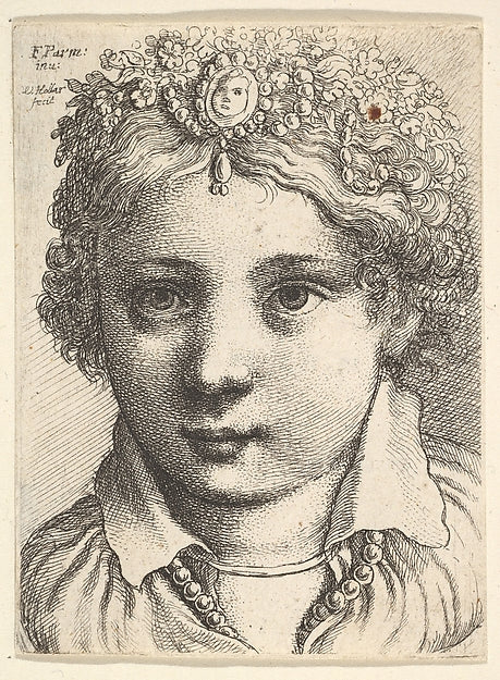 Head of a young girl wearing a jeweled headdress c1645-After P, Poster Print Wall Art