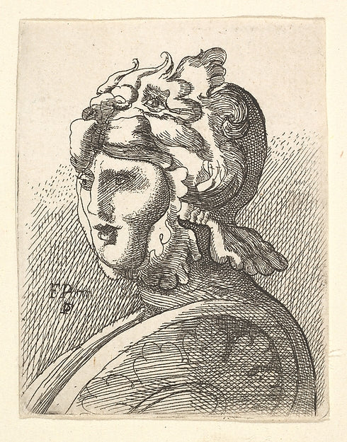 Helmeted head copy in reverse after Hollar 1662–78-After Wenc, Poster Print Wall Art